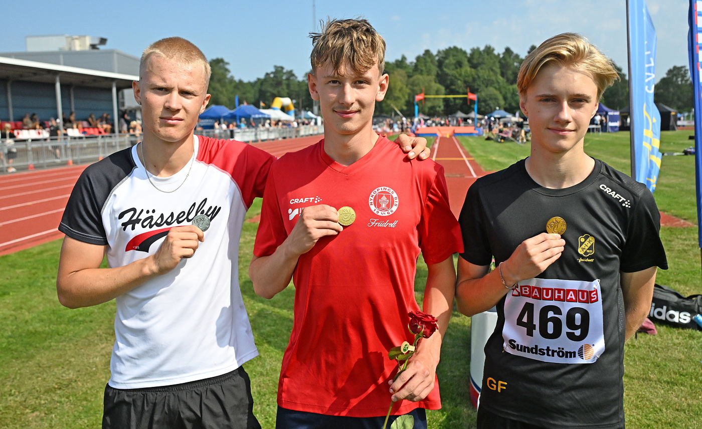 Erik Pikkuniemi tog silver i F17 tresteg med 13.95w, August Stierna Nykpings BIS vann p 14,34 och Skelleftes Gustav Furberg brons p 13.39.